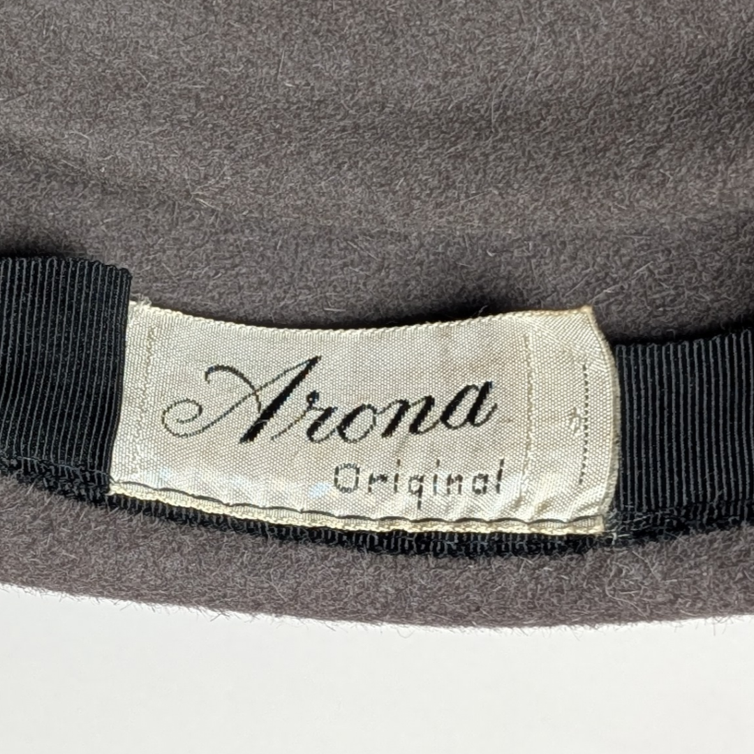 Vintage Arona Original Pillbox Hat - Grey Felt with Embellished Bow
