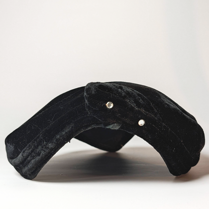 Vintage Mid Century Black Velvet Fascinator Pillbox Hat Slim Toque 1950s 1960s