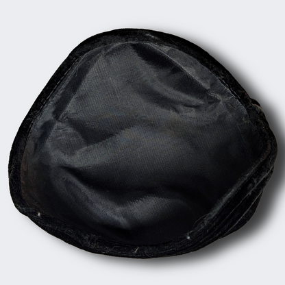 Vintage Mid Century Black Velvet Fascinator Pillbox Hat Slim Toque 1950s 1960s