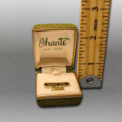 Avocado Green vintage Chanté ring box with "genuine ivory" tag inside