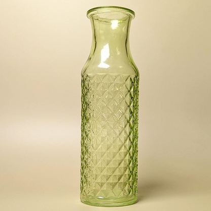 Vintage Green Glass Diamond Pattern Bottle Carafe Vase 8" DPS Bottom Mark