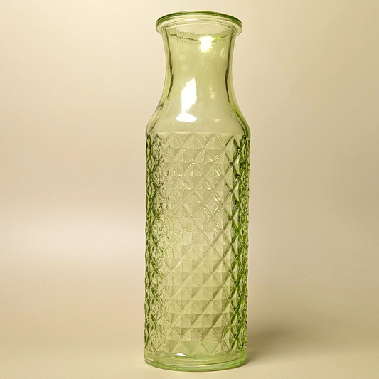 Vintage Green Glass Diamond Pattern Bottle Carafe Vase 8" DPS Bottom Mark