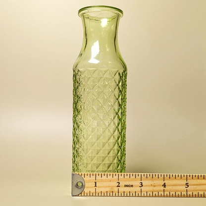 Vintage Green Glass Diamond Pattern Bottle Carafe Vase 8" DPS Bottom Mark