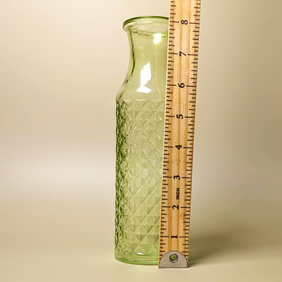 Vintage Green Glass Diamond Pattern Bottle Carafe Vase 8" DPS Bottom Mark