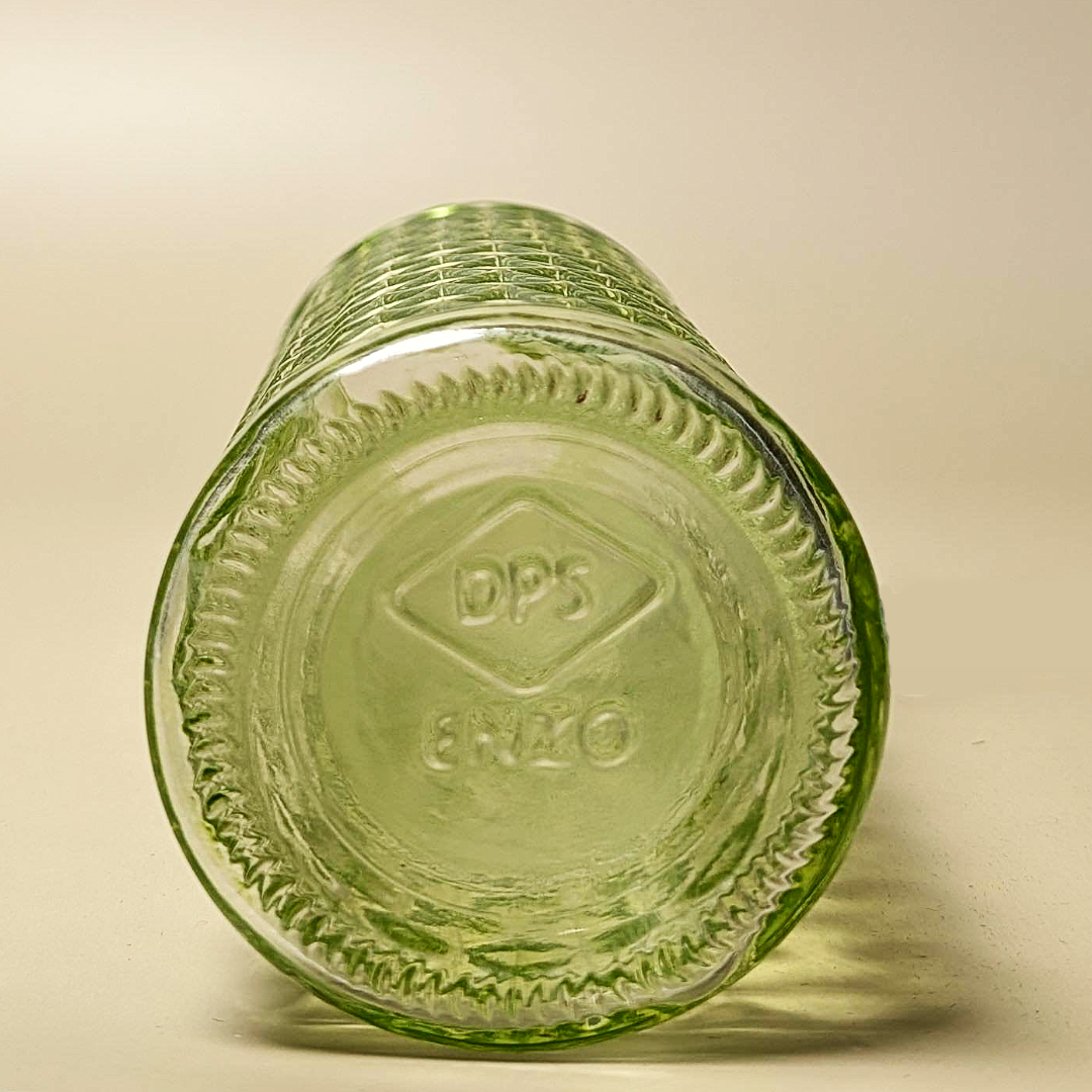 Vintage Green Glass Diamond Pattern Bottle Carafe Vase 8" DPS Bottom Mark