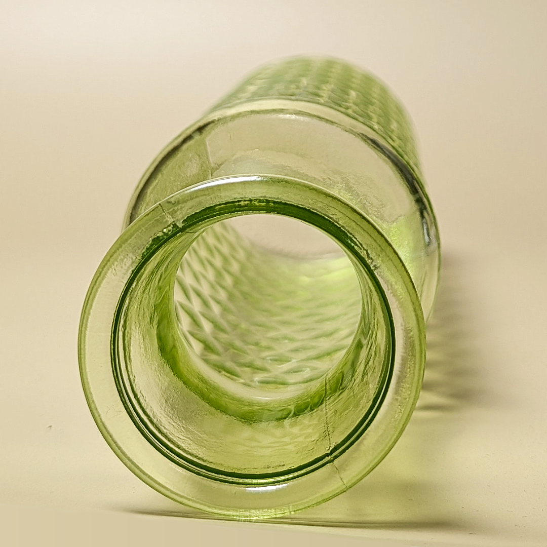 Vintage Green Glass Diamond Pattern Bottle Carafe Vase 8" DPS Bottom Mark