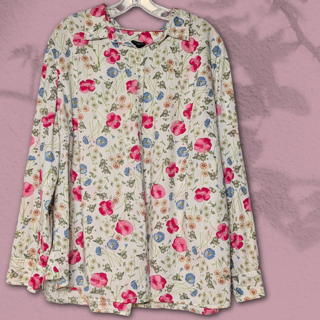 Talbot's size 22W Long Sleeve 100% Cotton Button-Down Floral Shirt