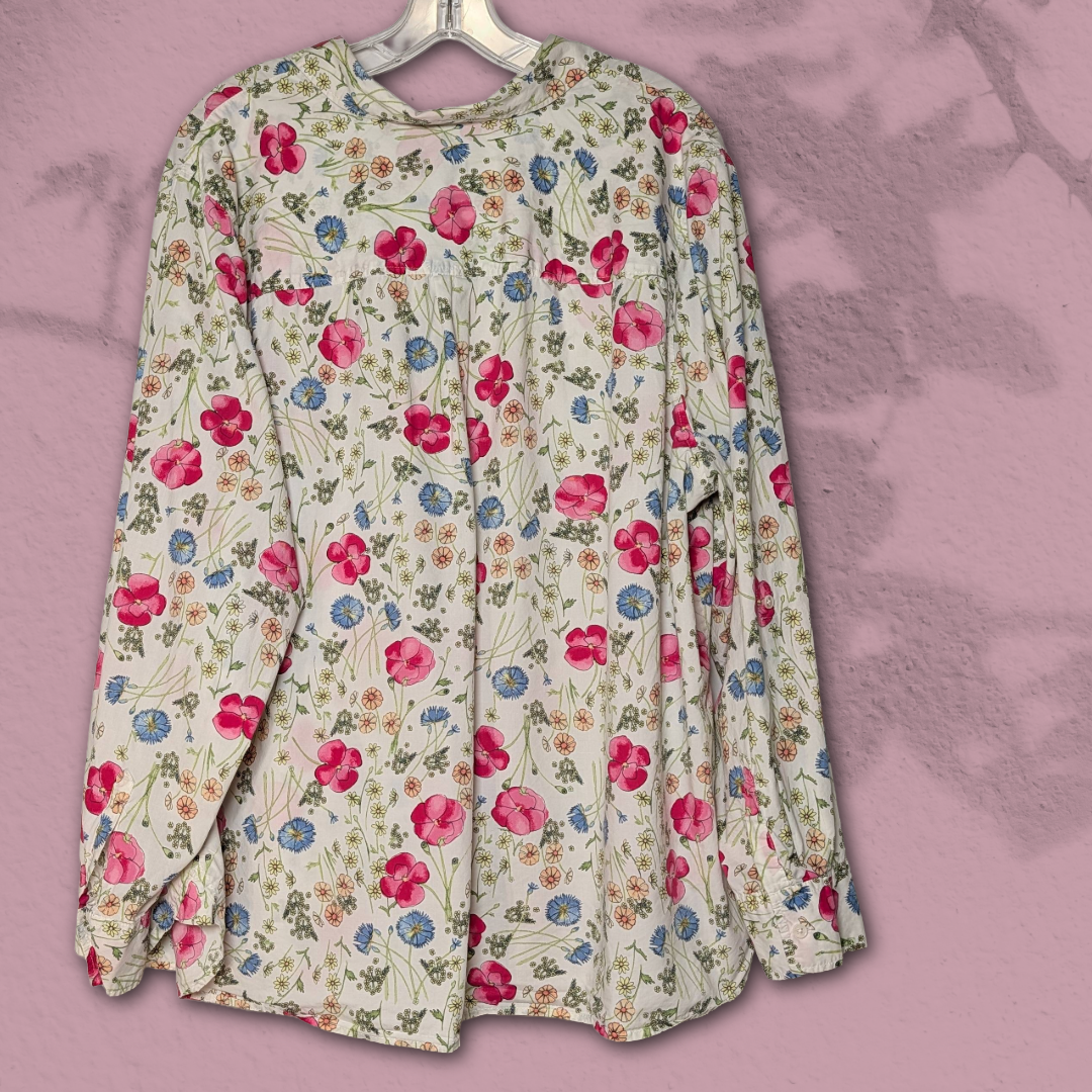 Talbot's size 22W Long Sleeve 100% Cotton Button-Down Floral Shirt