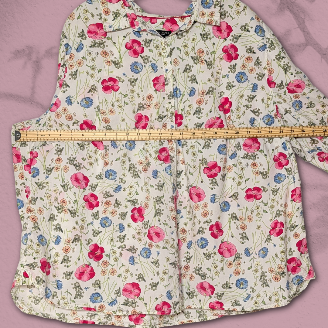 Talbot's size 22W Long Sleeve 100% Cotton Button-Down Floral Shirt