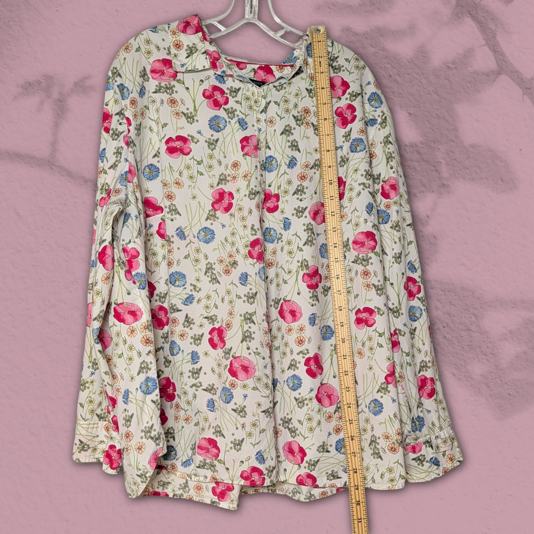 Talbot's size 22W Long Sleeve 100% Cotton Button-Down Floral Shirt