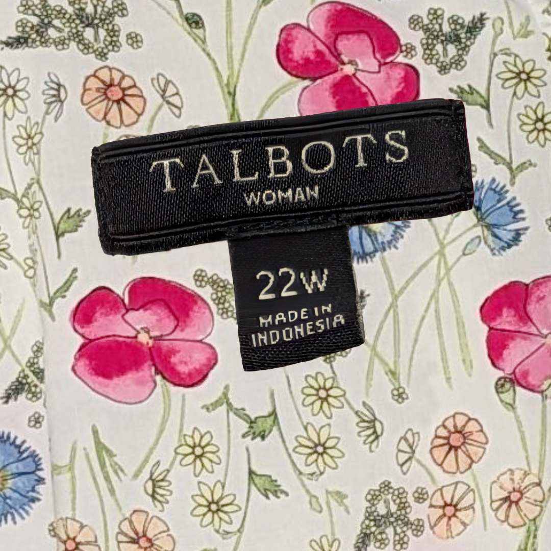 Talbot's size 22W Long Sleeve 100% Cotton Button-Down Floral Shirt