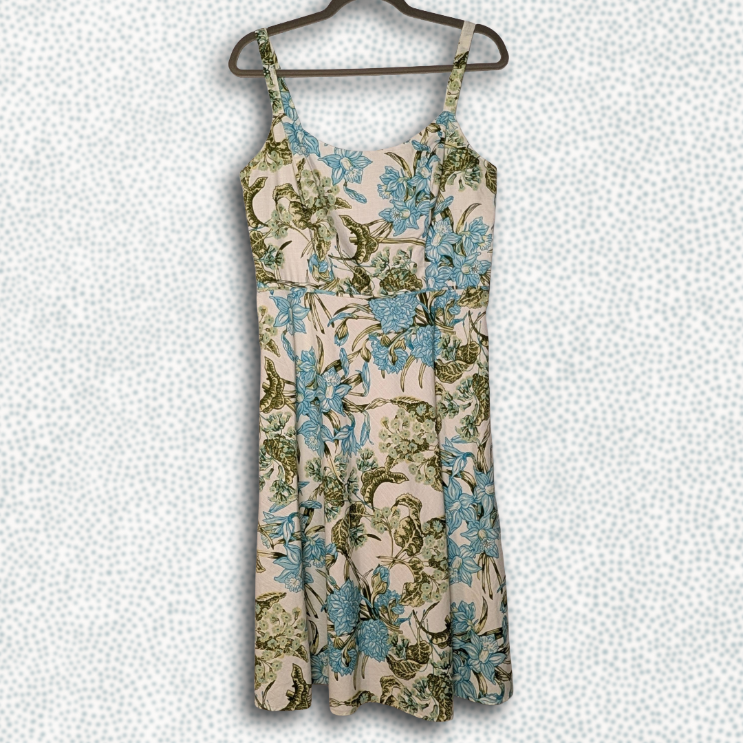 Ann Taylor Loft Spaghetti Strap Cocktail Dress sz 10P, vibrant blue/green floral