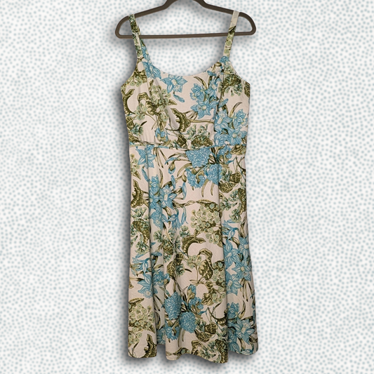 Ann Taylor Loft Spaghetti Strap Cocktail Dress sz 10P, vibrant blue/green floral