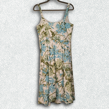Ann Taylor Loft Spaghetti Strap Cocktail Dress sz 10P, vibrant blue/green floral