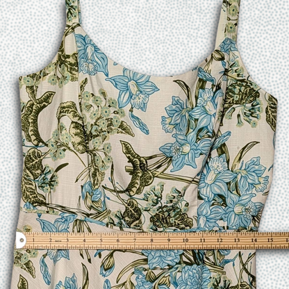 Ann Taylor Loft Spaghetti Strap Cocktail Dress sz 10P, vibrant blue/green floral