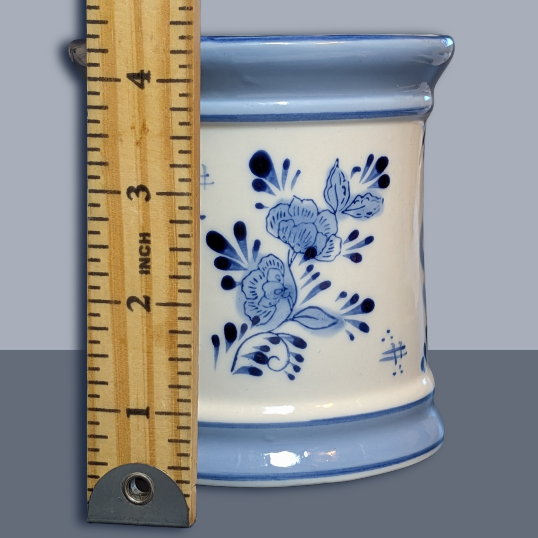 Vintage Delft Blue White Windmill Floral Ceramic Canister Jar Made in Holland