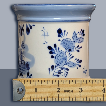 Vintage Delft Blue White Windmill Floral Ceramic Canister Jar Made in Holland