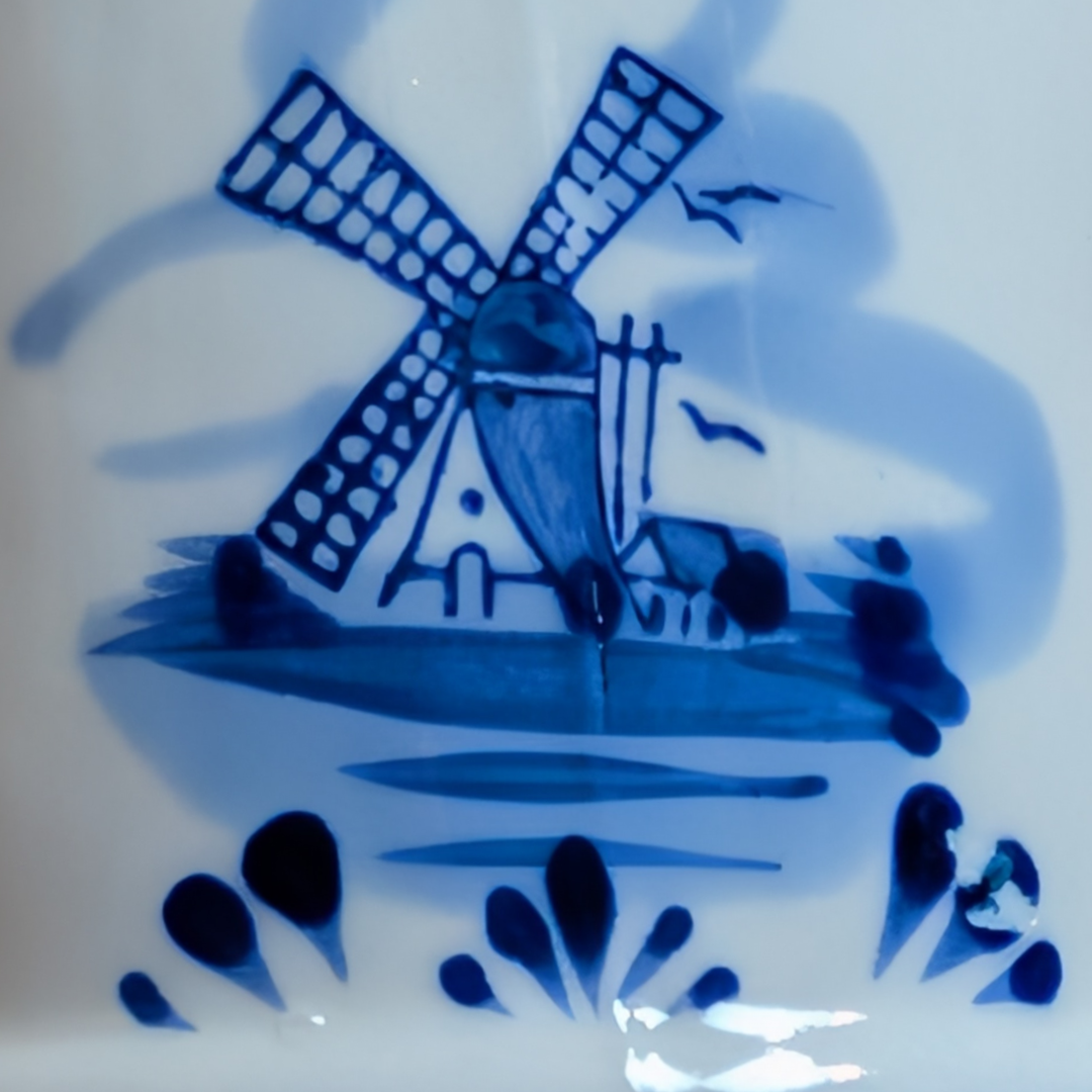 Vintage Delft Blue White Windmill Floral Ceramic Canister Jar Made in Holland
