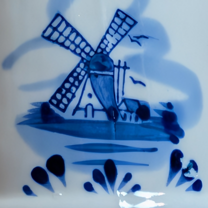 Vintage Delft Blue White Windmill Floral Ceramic Canister Jar Made in Holland