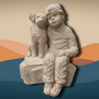 Austin Prod Bright Eyes "Boy with Dog" Figurine, signed and dated 1987
