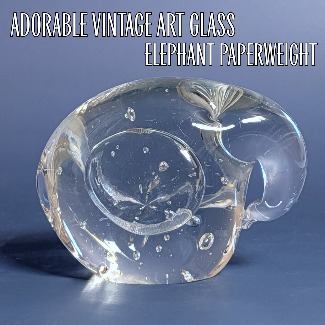 Vintage Controlled Bubble Art Glass Elephant Paperweight Figurine Hand Blown