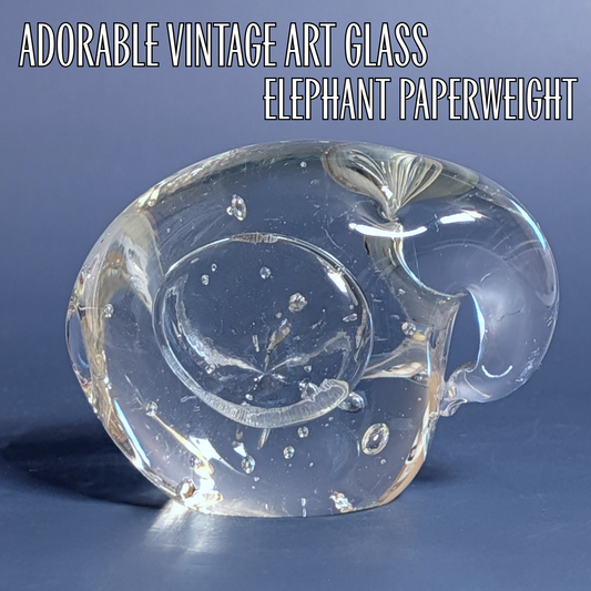 Vintage Controlled Bubble Art Glass Elephant Paperweight Figurine Hand Blown