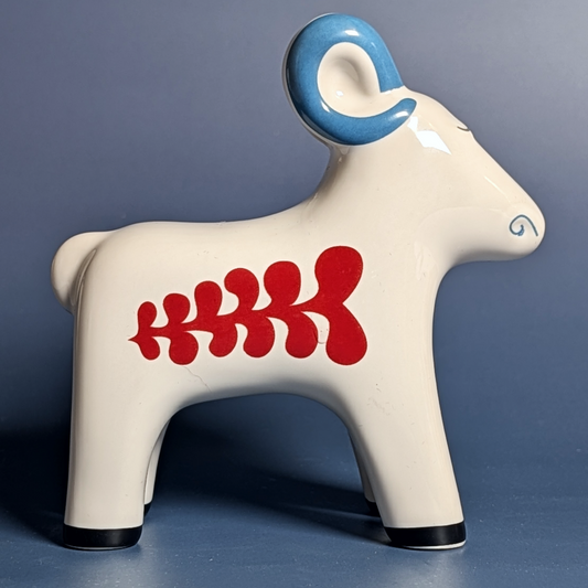 IKEA VINTERFINT White Ceramic Ram Figurine, Scandinavian Dala Folk Art, 2022 ret