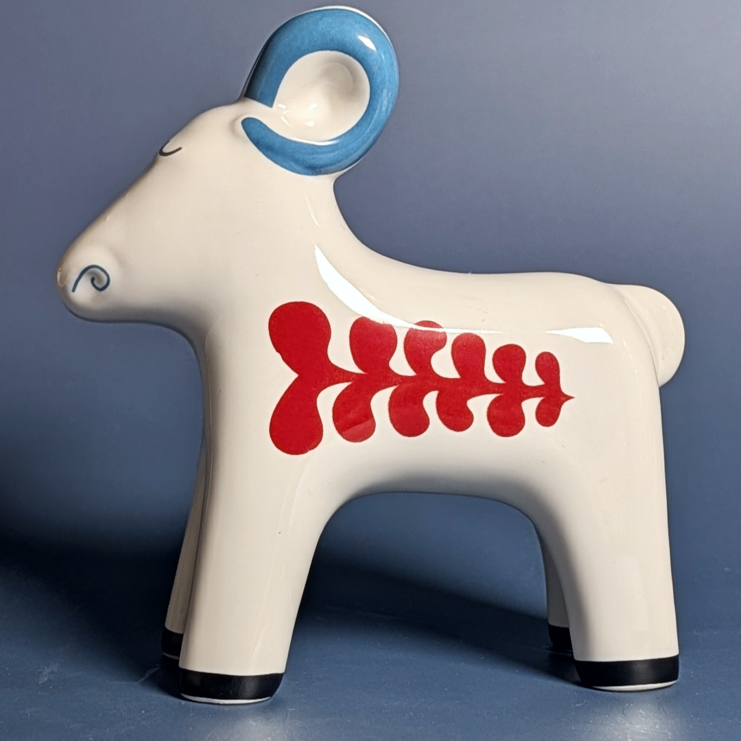 IKEA VINTERFINT White Ceramic Ram Figurine, Scandinavian Dala Folk Art, 2022 ret