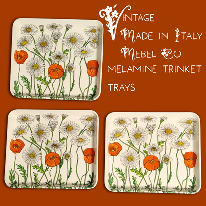 1970s Vintage Mebel Made in Italy Melamine Daisy/Poppy Trinket Trays – Set of 3