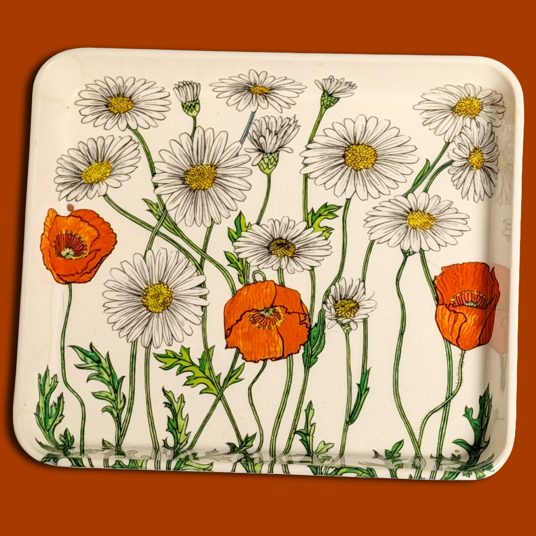 1970s Vintage Mebel Made in Italy Melamine Daisy/Poppy Trinket Trays – Set of 3