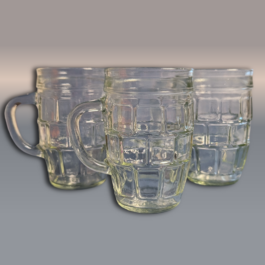 Vintage Chattanooga Glass Co Barrel Root Beer Mugs, Set of 3, Heavy Clear Glass