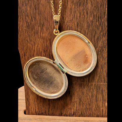 70s Romantic Victorian Revival Remembrance Gold Tone Locket w/Blue Enamel Flower