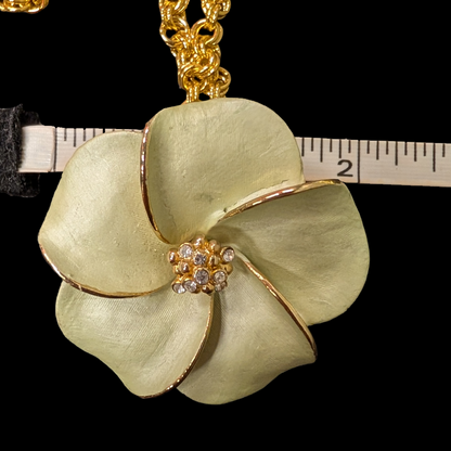 70s Enamel Cream Flower Statement Brooch/Necklace Convertible, includes chain