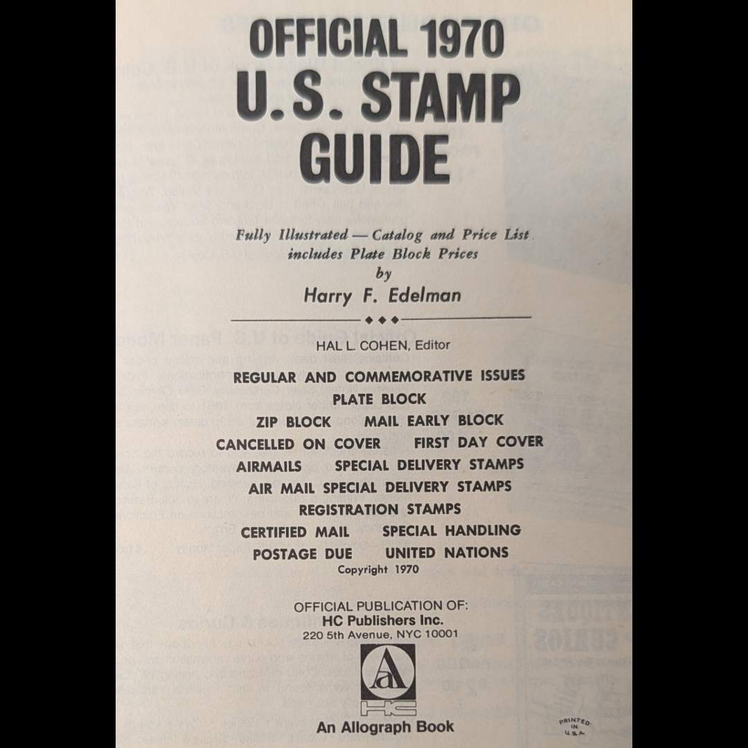 Vintage 1970 Official US Stamp Guide Paperback. Great retro ephemera!