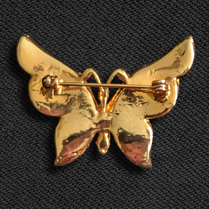 Vintage Enamel Butterfly Brooch Pin – Green, White & Red, Gold-Tone