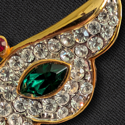 Vintage Enamel Butterfly Brooch Pin – Green, White & Red, Gold-Tone