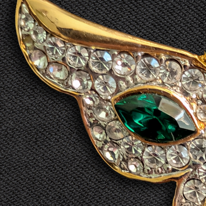 Vintage Enamel Butterfly Brooch Pin – Green, White & Red, Gold-Tone