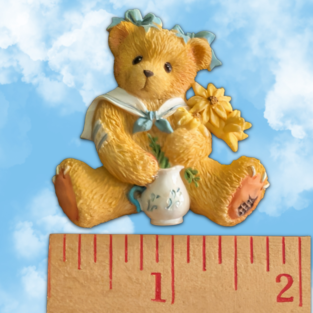 Vintage Enesco Teddy Bear Brooch Pin Collar, Flower, and Pitcher detailing, Collectible