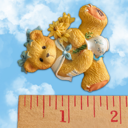 Vintage Enesco Teddy Bear Brooch Pin Collar, Flower, and Pitcher detailing, Collectible