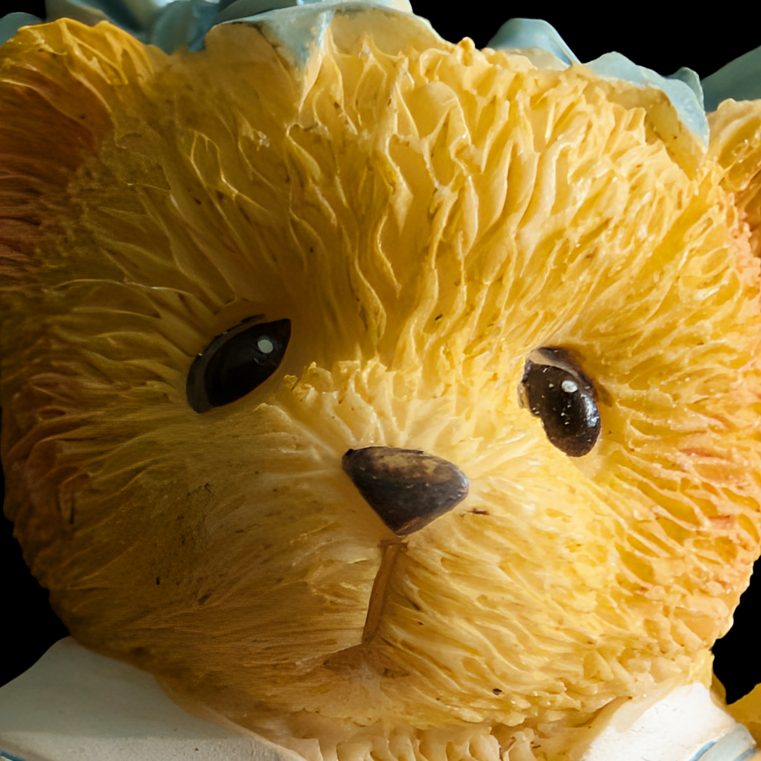 Vintage Enesco Teddy Bear Brooch Pin Collar, Flower, and Pitcher detailing, Collectible