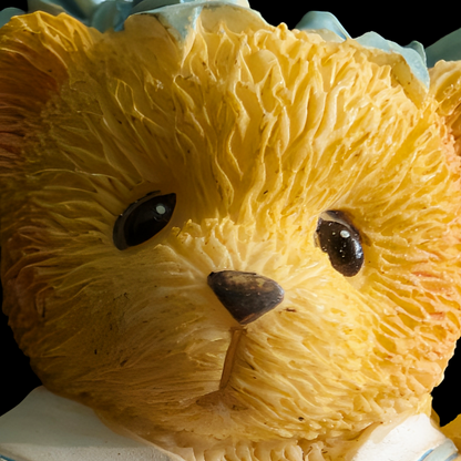 Vintage Enesco Teddy Bear Brooch Pin Collar, Flower, and Pitcher detailing, Collectible
