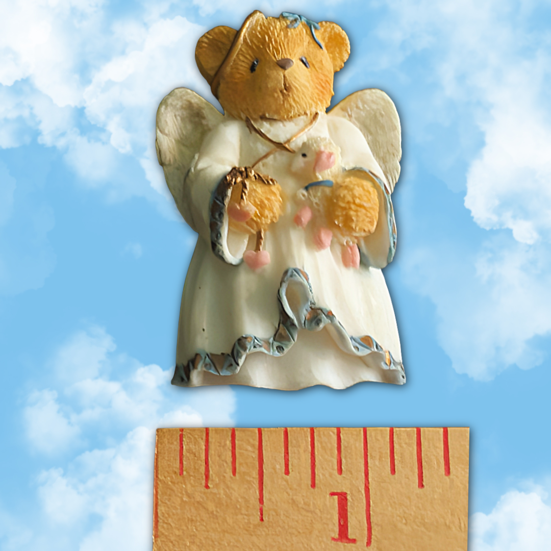 Vintage Enesco Sweet Angel Teddy Bear Brooch Pin, 1980s, Cold Cast Resin