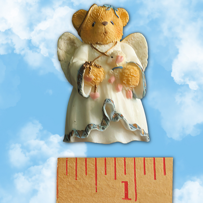 Vintage Enesco Sweet Angel Teddy Bear Brooch Pin, 1980s, Cold Cast Resin
