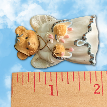 Vintage Enesco Sweet Angel Teddy Bear Brooch Pin, 1980s, Cold Cast Resin