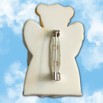 Vintage Enesco Sweet Angel Teddy Bear Brooch Pin, 1980s, Cold Cast Resin