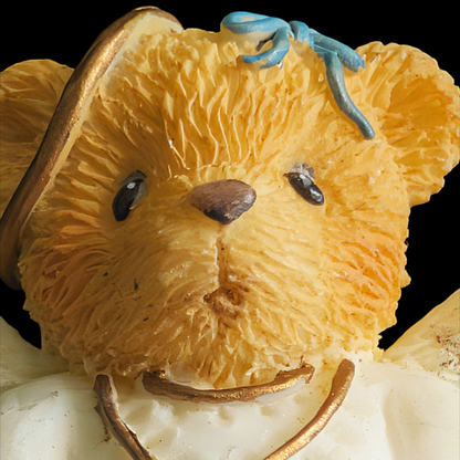 Vintage Enesco Sweet Angel Teddy Bear Brooch Pin, 1980s, Cold Cast Resin