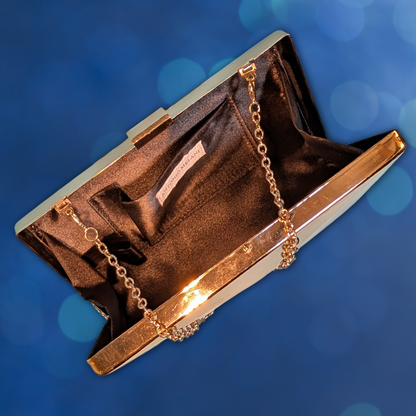 Antonio Melani Geometric Metallic Clutch Purse with Chain Shoulder Strap