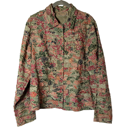 Life Style sz L Unique Shirt/Jacket/Shacket in Pinks & Greens w/ Beading Detail