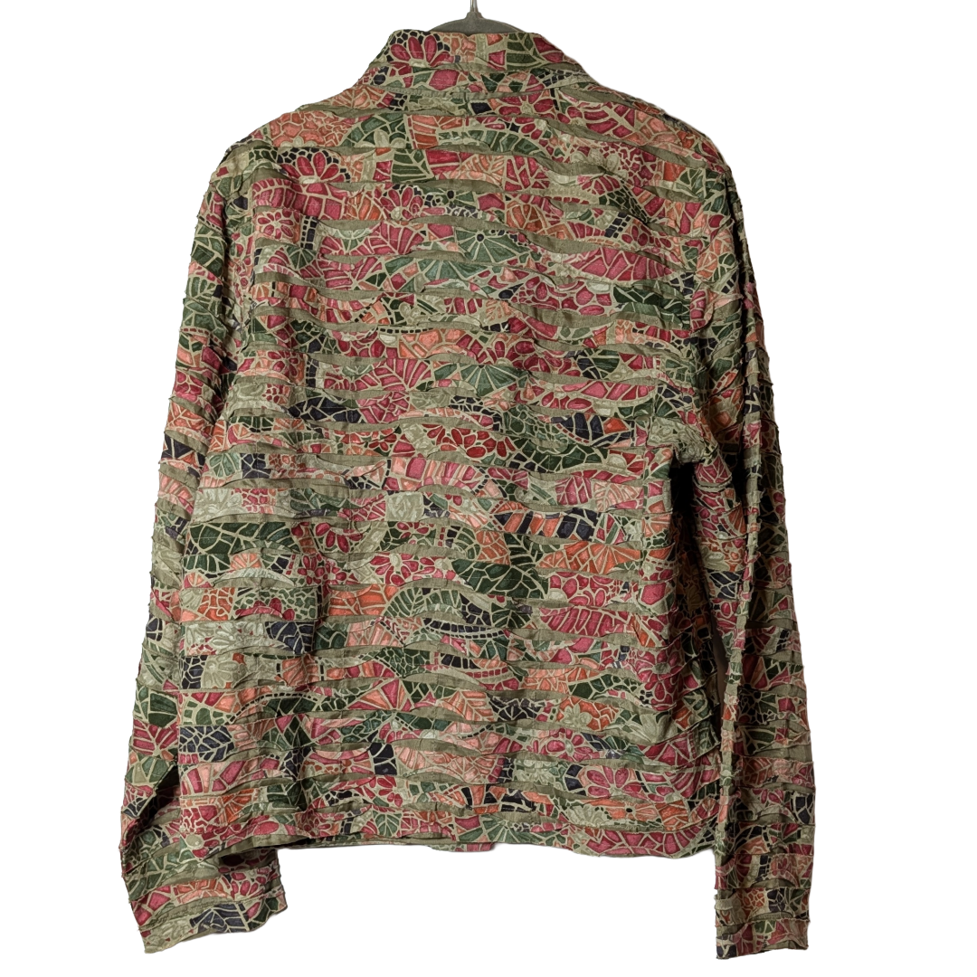 Life Style sz L Unique Shirt/Jacket/Shacket in Pinks & Greens w/ Beading Detail