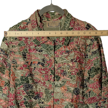 Life Style sz L Unique Shirt/Jacket/Shacket in Pinks & Greens w/ Beading Detail